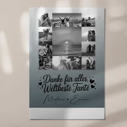 Personalisierte Fotoboard Magnet Wandbild mit 11 Fotos für die beste Nichte Schwarz-Weiß