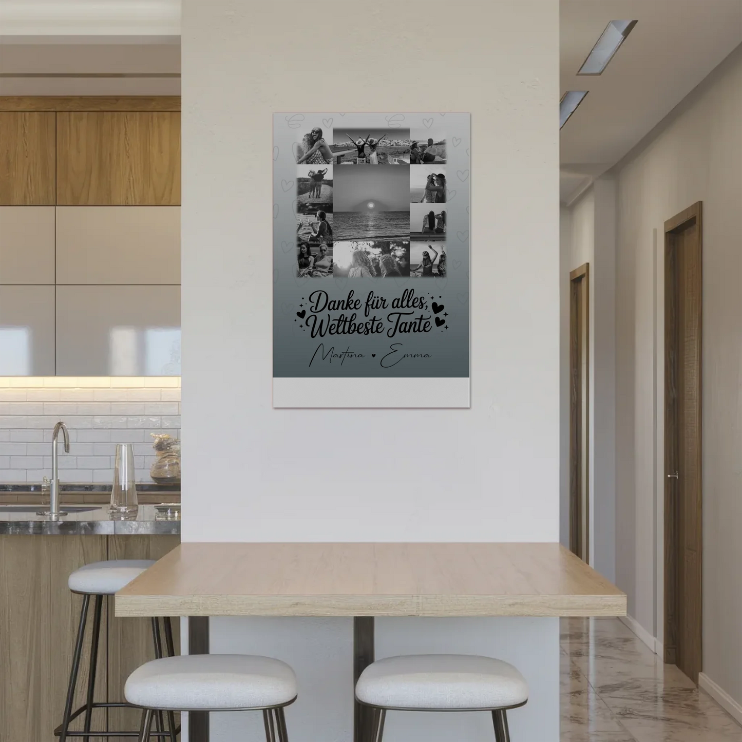 Personalisierte Fotoboard Magnet Wandbild mit 11 Fotos für die beste Nichte Schwarz-Weiß