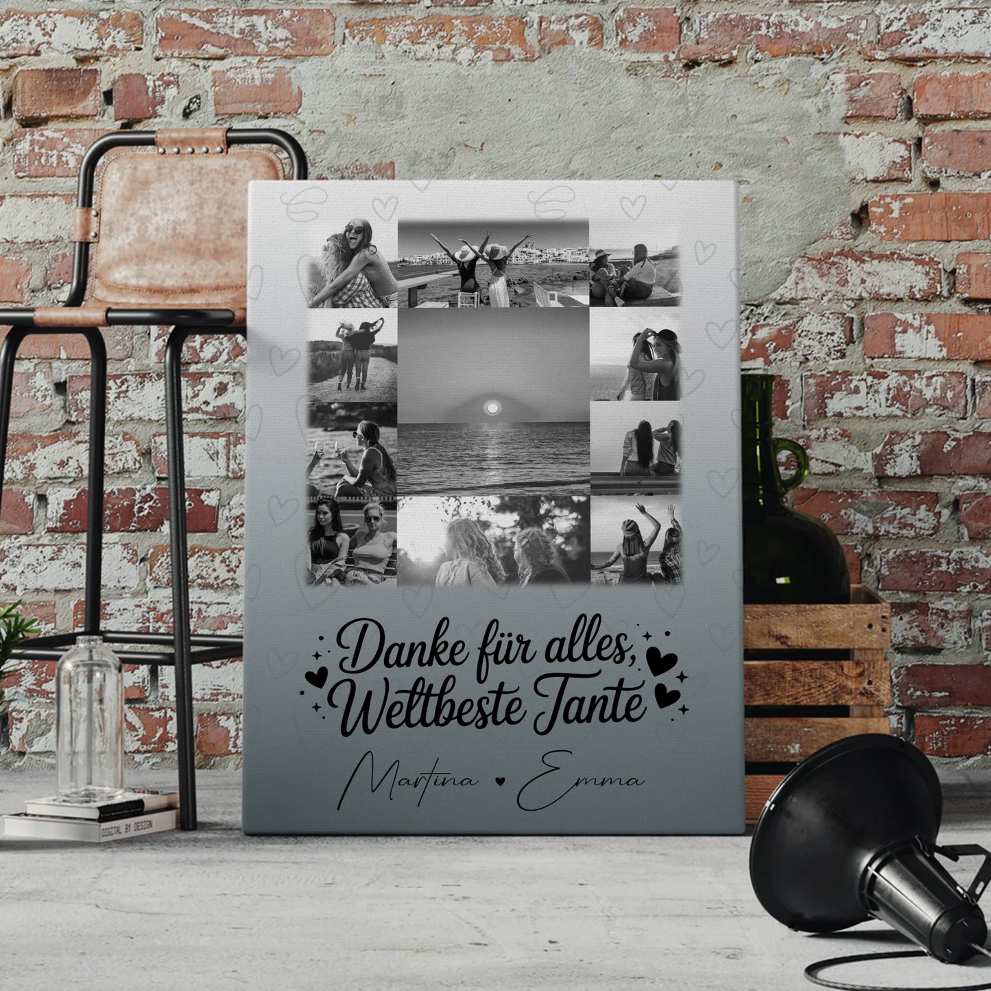 Leinwand Collagen Erstellen mit 11 Fotos Beste Nichte Danke für Alles Schwarz-Weiß 4