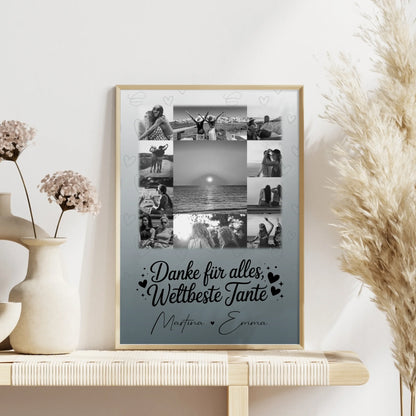 Poster Personalisiert mit 11 Fotos Beste Nichte Danke Für Alles Schwarz-Weiß