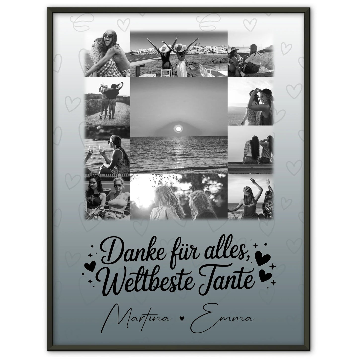 Poster Personalisiert mit 11 Fotos Beste Nichte Danke Für Alles Schwarz-Weiß