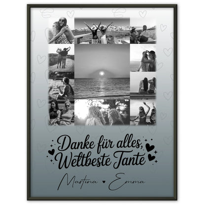 Poster Personalisiert mit 11 Fotos Beste Nichte Danke Für Alles Schwarz-Weiß