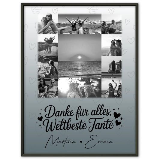 Poster Personalisiert mit 11 Fotos Beste Nichte Danke Für Alles Schwarz-Weiß