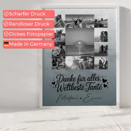 Poster Personalisiert mit 11 Fotos Beste Nichte Danke Für Alles Schwarz-Weiß