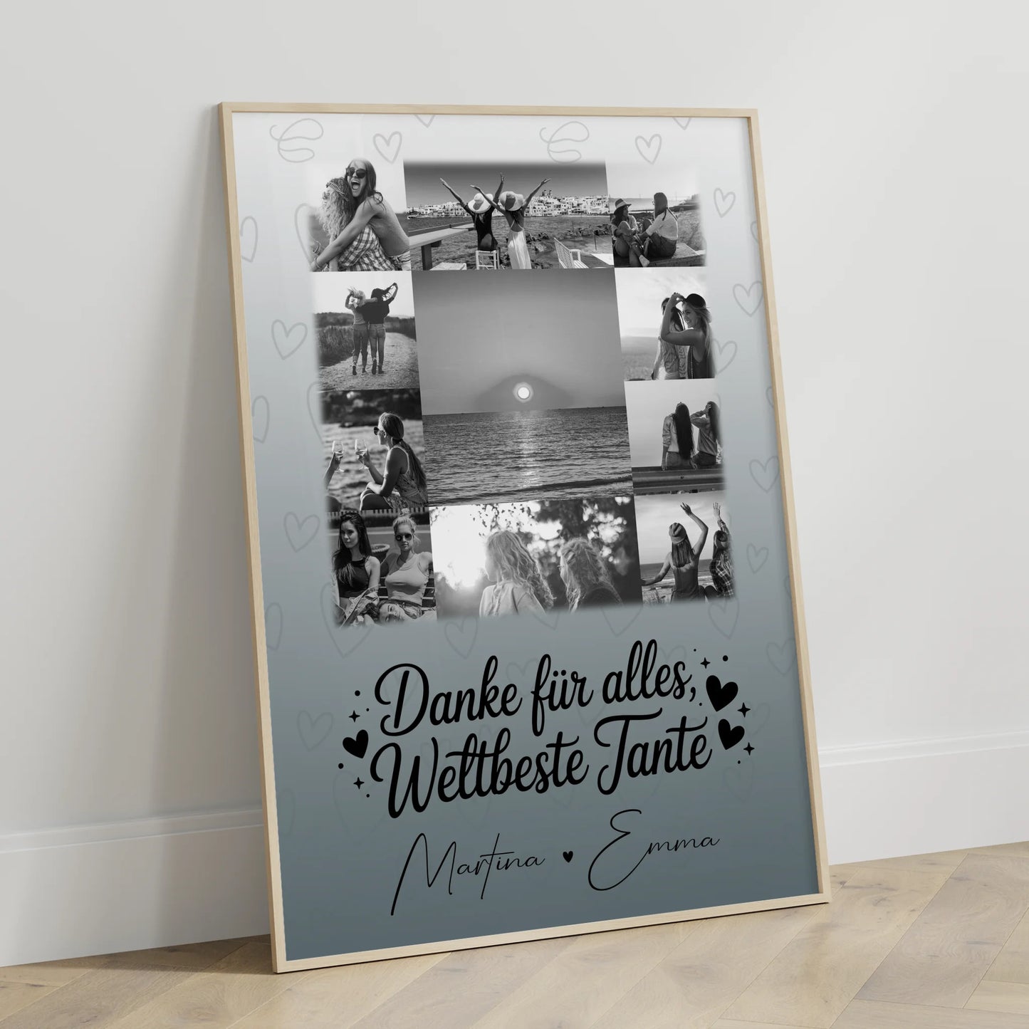 Poster Personalisiert mit 11 Fotos Beste Nichte Danke Für Alles Schwarz-Weiß