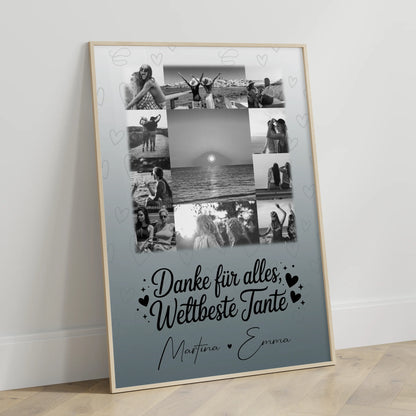 Poster Personalisiert mit 11 Fotos Beste Nichte Danke Für Alles Schwarz-Weiß