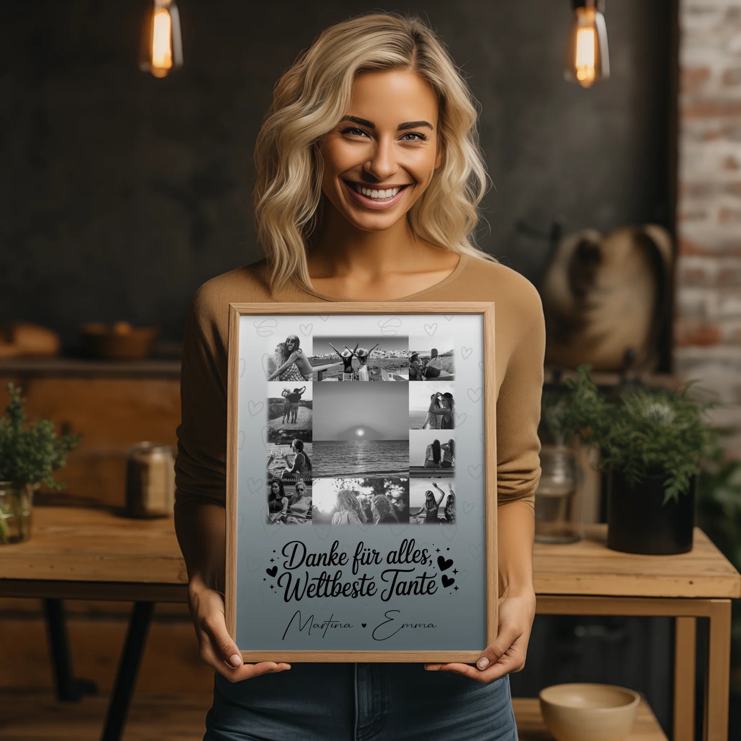 Poster Personalisiert mit 11 Fotos Beste Nichte Danke Für Alles Schwarz-Weiß