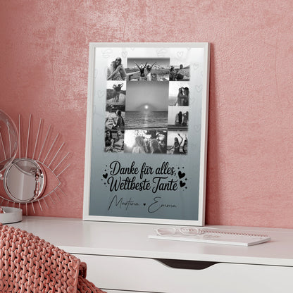 Poster Personalisiert mit 11 Fotos Beste Nichte Danke Für Alles Schwarz-Weiß