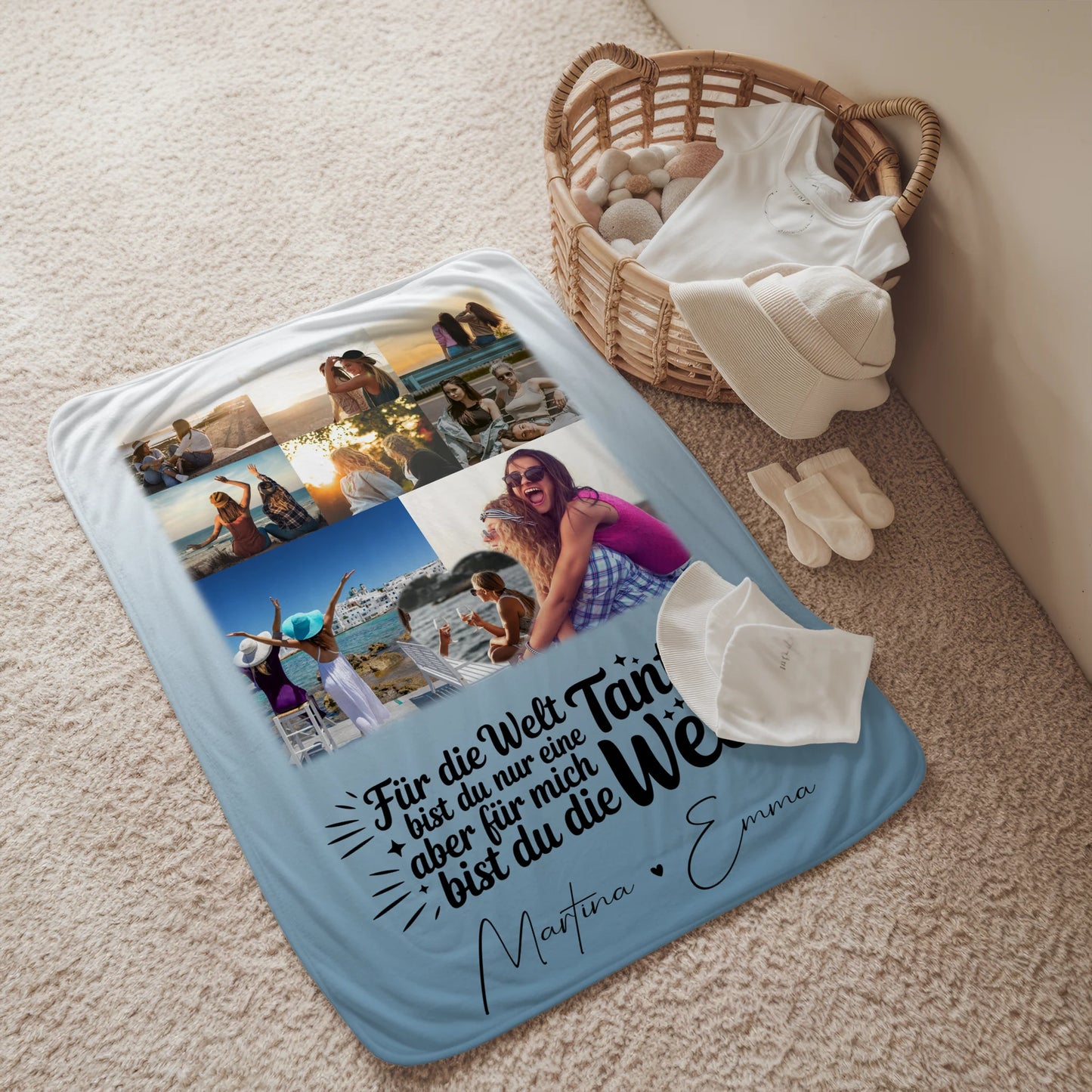 Personalisierte Decke Mit Namen 8 Fotos und 1 Herz Foto Du bist für mich die Welt 2