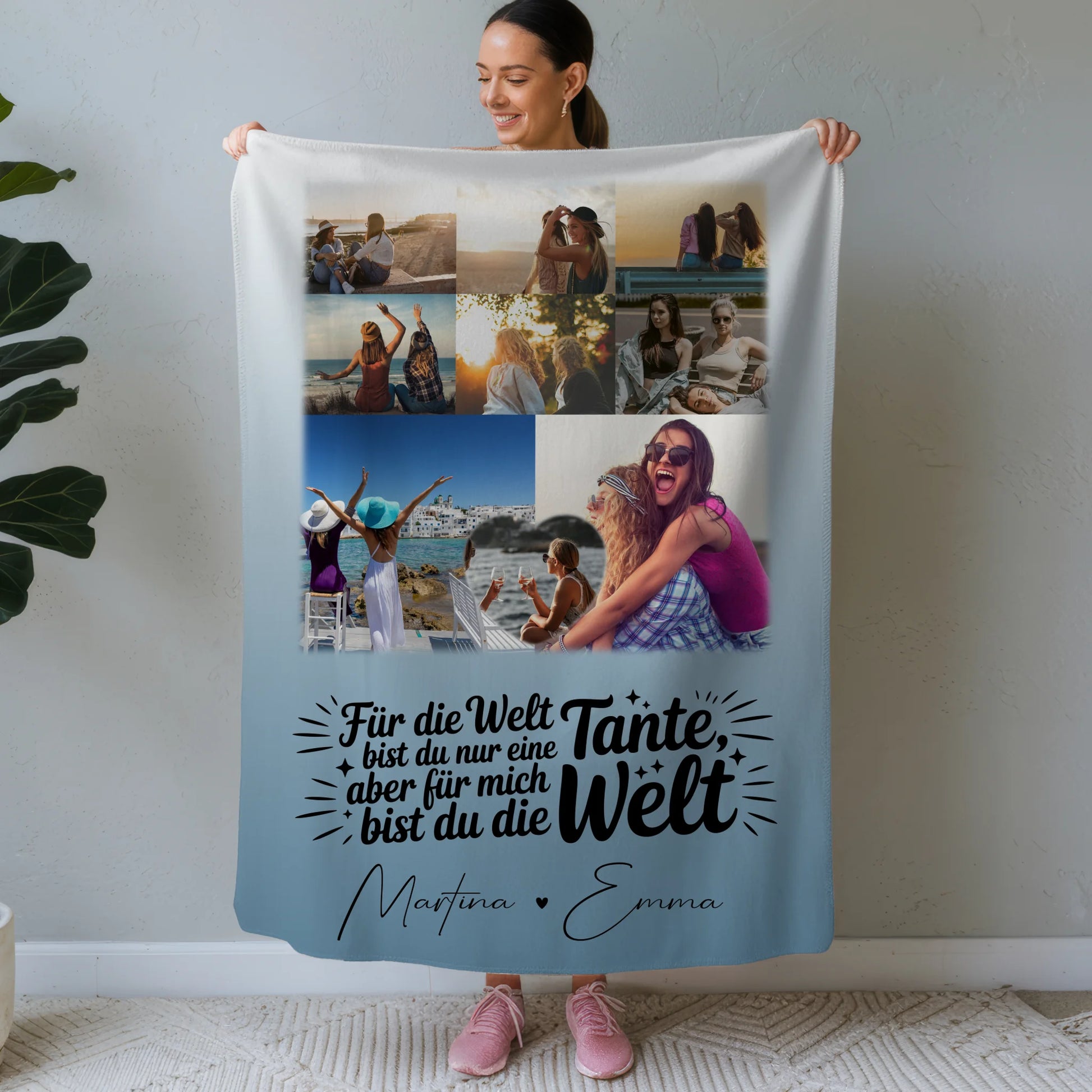 Personalisierte Decke Mit Namen 8 Fotos und 1 Herz Foto Du bist für mich die Welt 1