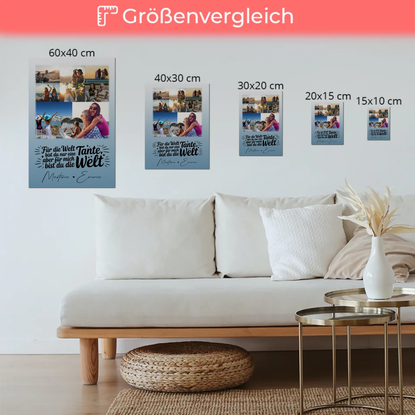Personalisiertes Fotoboard Poster mit 8 Fotos & Herz - Du bist meine Welt