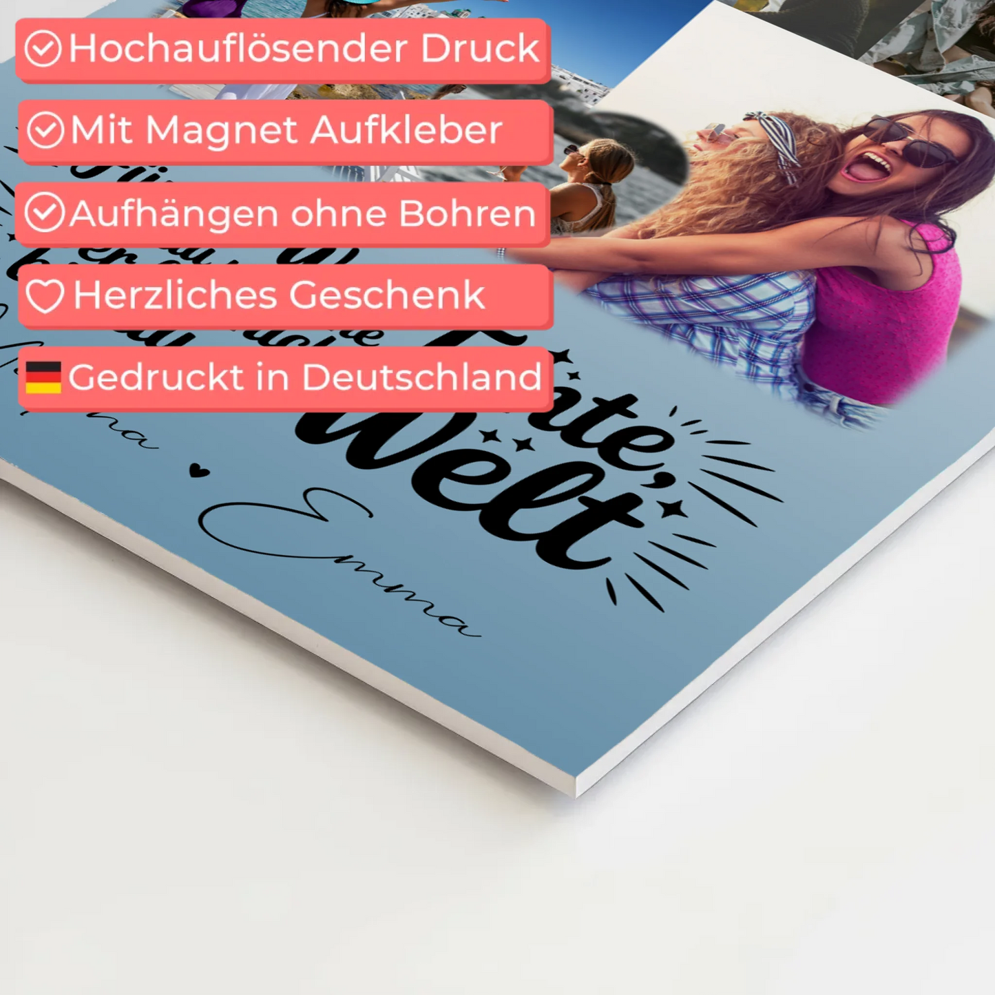 Personalisiertes Fotoboard Poster mit 8 Fotos & Herz - Du bist meine Welt