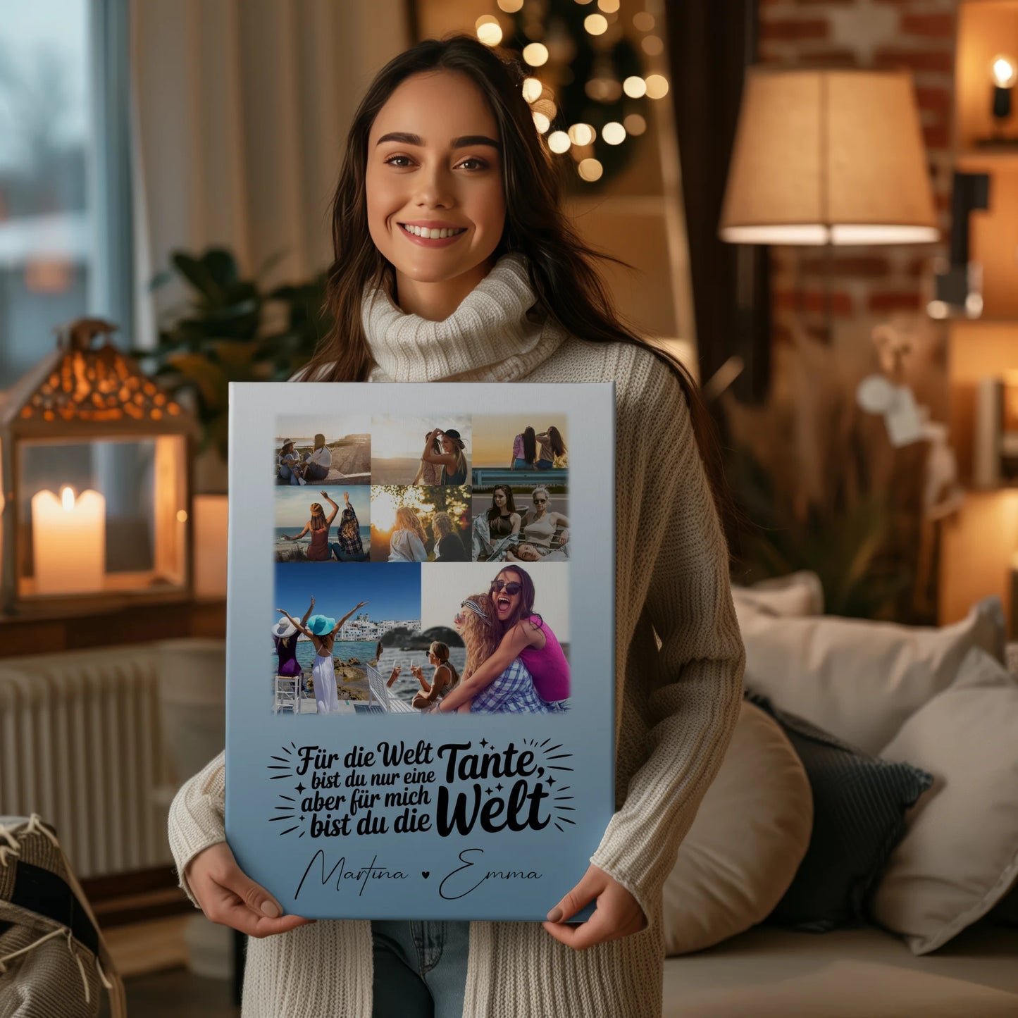 Personalisiertes Wandbild Fotocollage mit 8 Fotos und Herz Motiv Du bist für mich die Welt 2