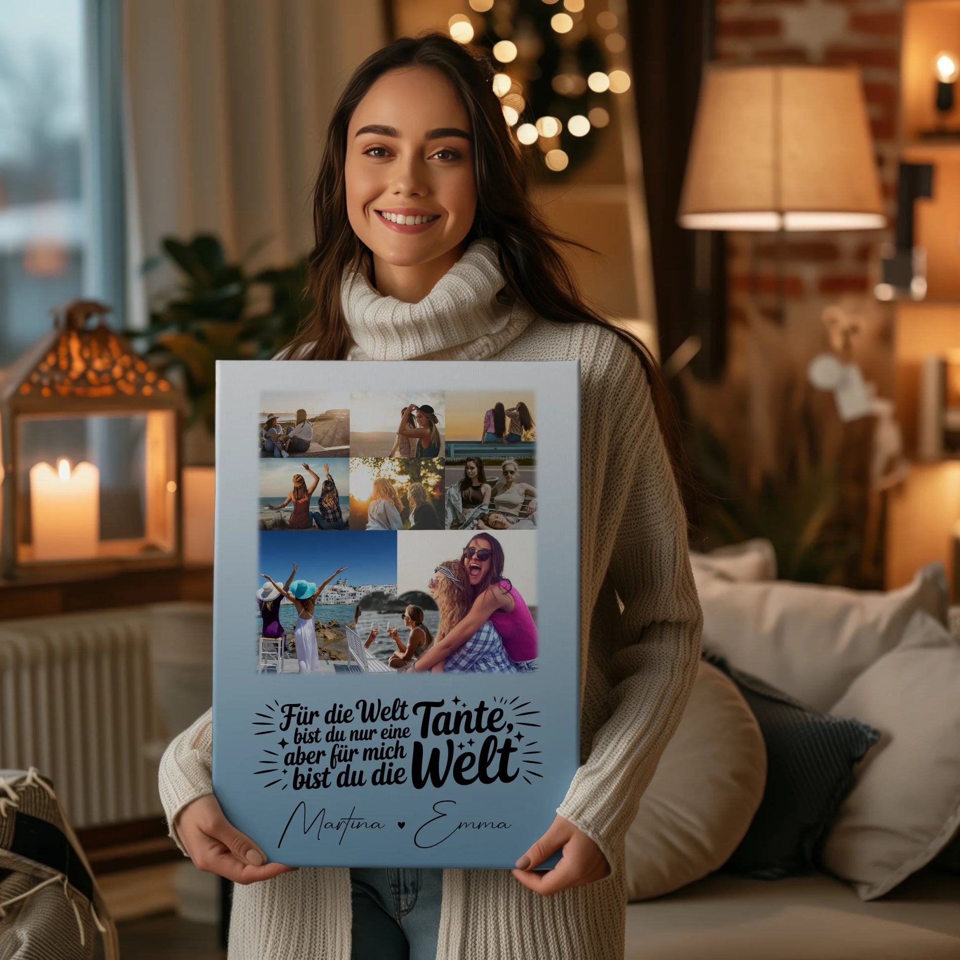 Personalisiertes Wandbild Fotocollage mit 8 Fotos und Herz Motiv Du bist für mich die Welt 2