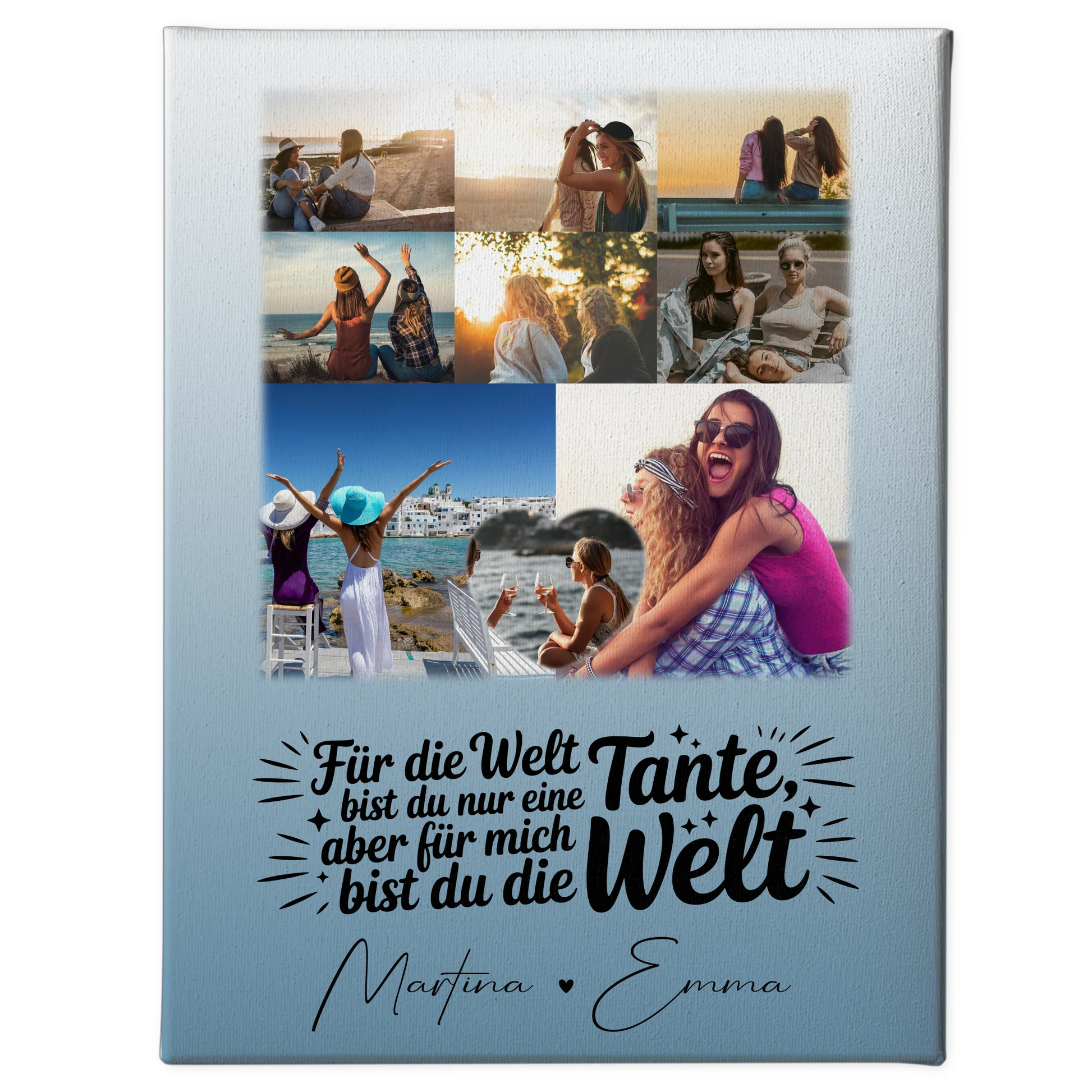 Personalisiertes Wandbild Fotocollage mit 8 Fotos und Herz Motiv Du bist für mich die Welt 1