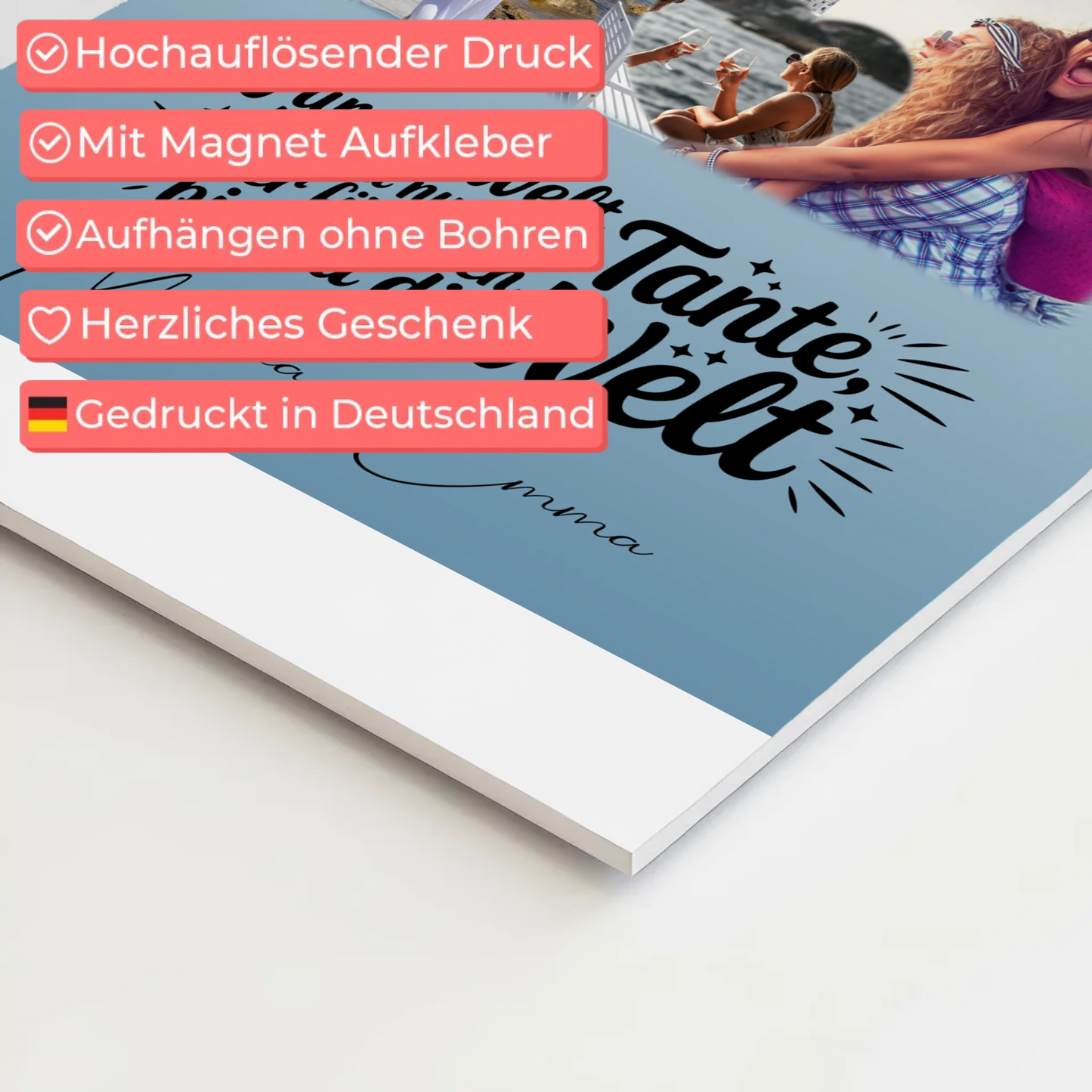 Personalisiertes Fotoboard Poster mit 8 Fotos & Herz - Du bist meine Welt