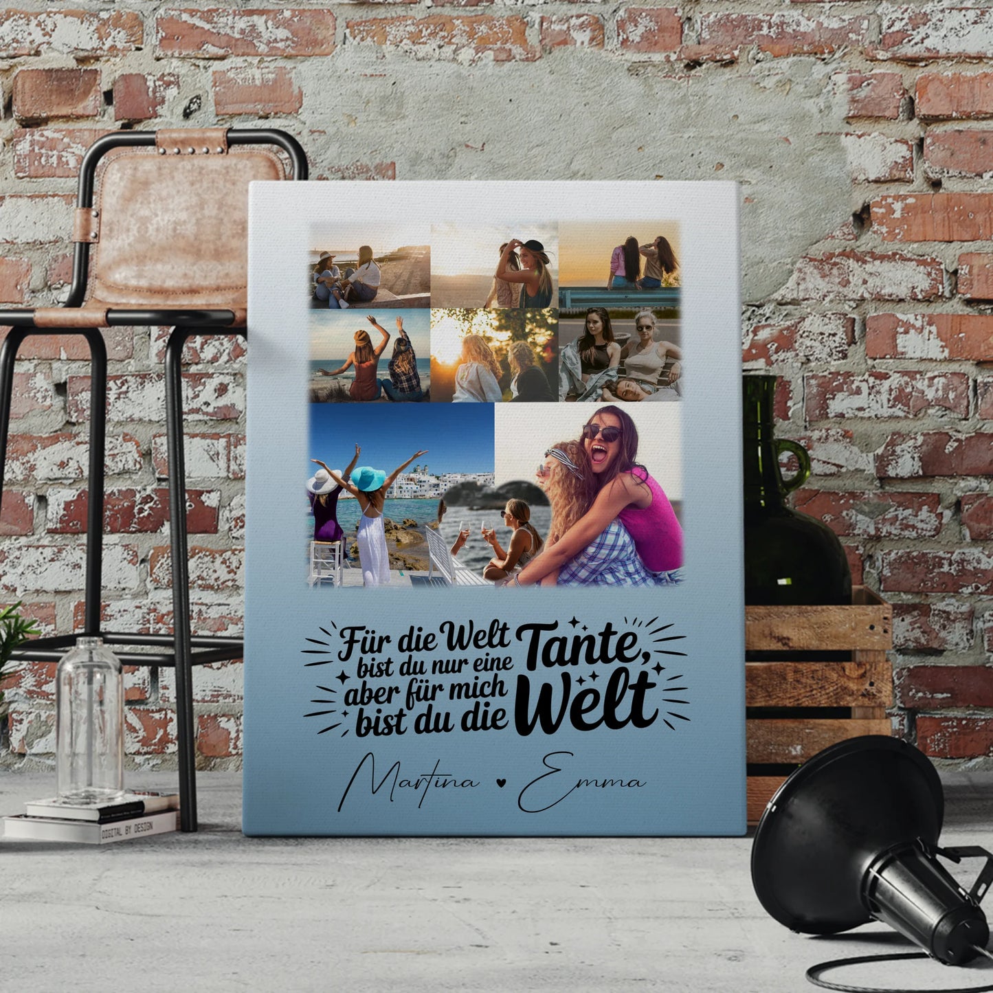 Personalisiertes Wandbild Fotocollage mit 8 Fotos und Herz Motiv Du bist für mich die Welt 4