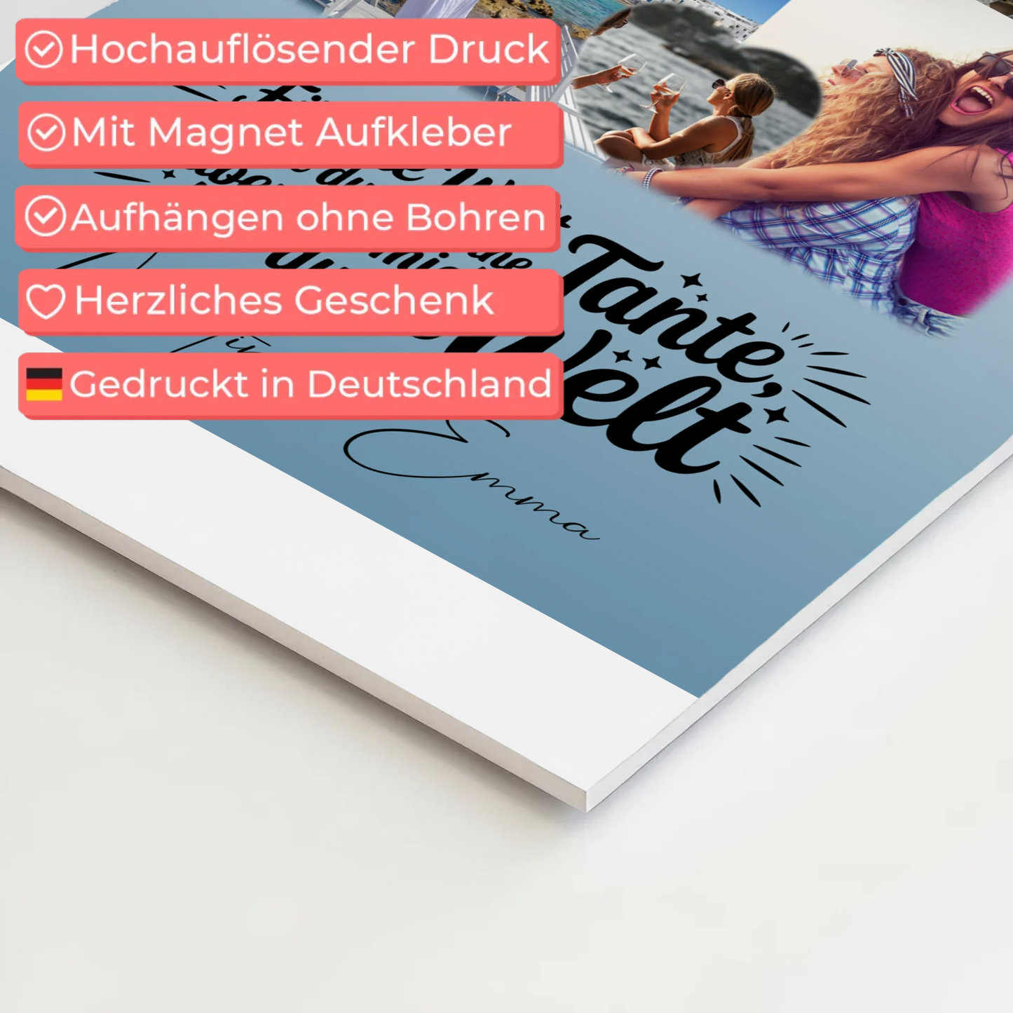 Personalisiertes Fotoboard Poster mit 8 Fotos & Herz - Du bist meine Welt