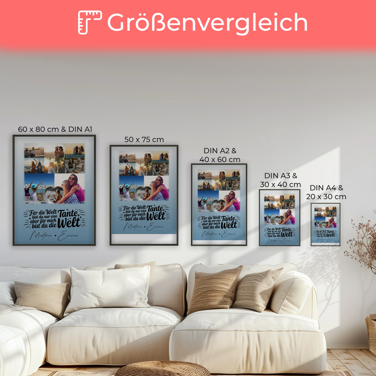 Personalisiertes Foto Collage Poster Erstellen mit 8 Fotos und Herz Motiv Du bist für mich die Welt