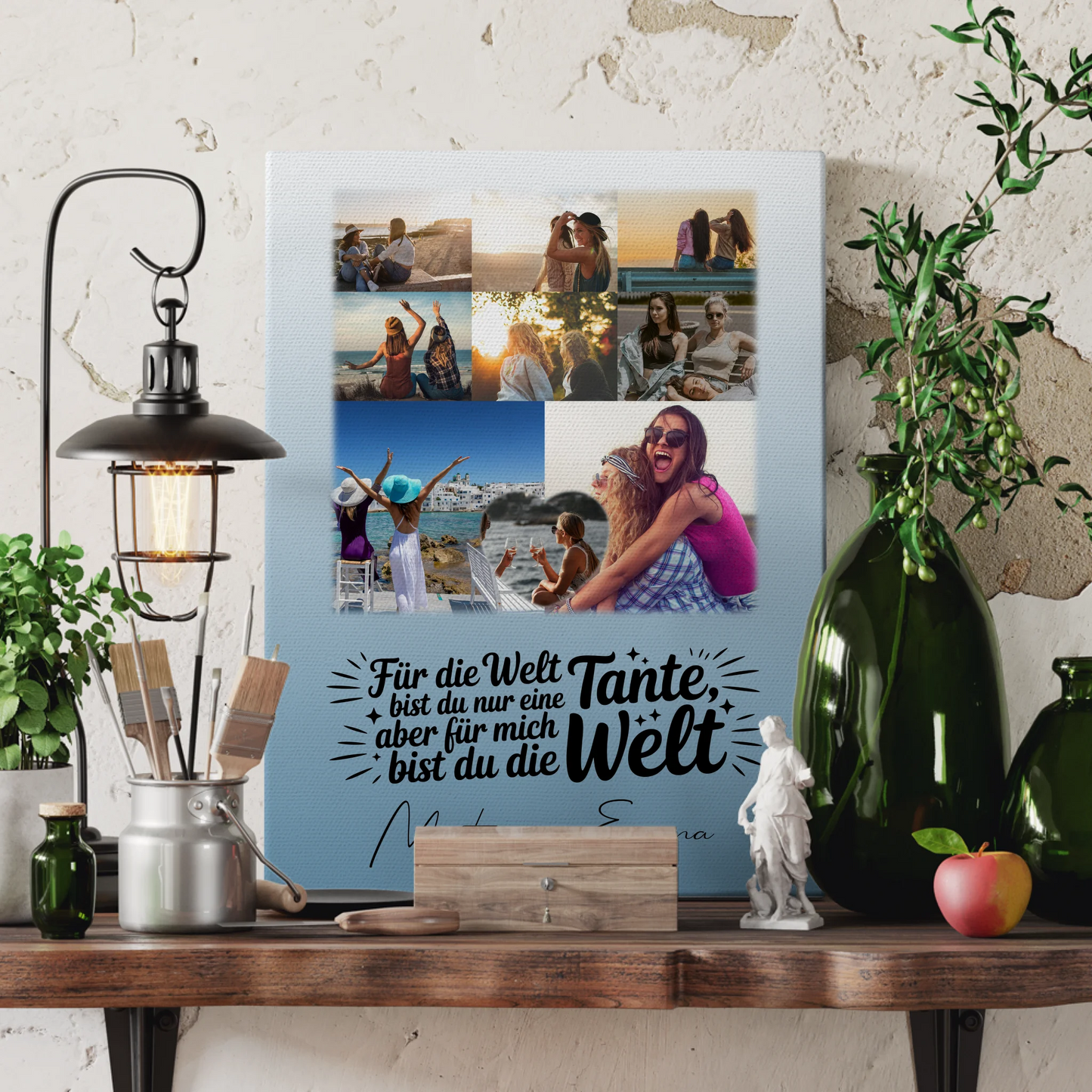 Personalisiertes Wandbild Fotocollage mit 8 Fotos und Herz Motiv Du bist für mich die Welt 3