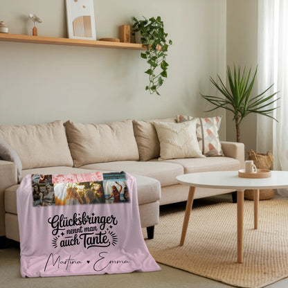 Personalisierte Kuscheldecke Mit Namen Und Motiv mit 10 Fotos und Karte in der Mitte Glücksbringer nennt man auch Bruder 4