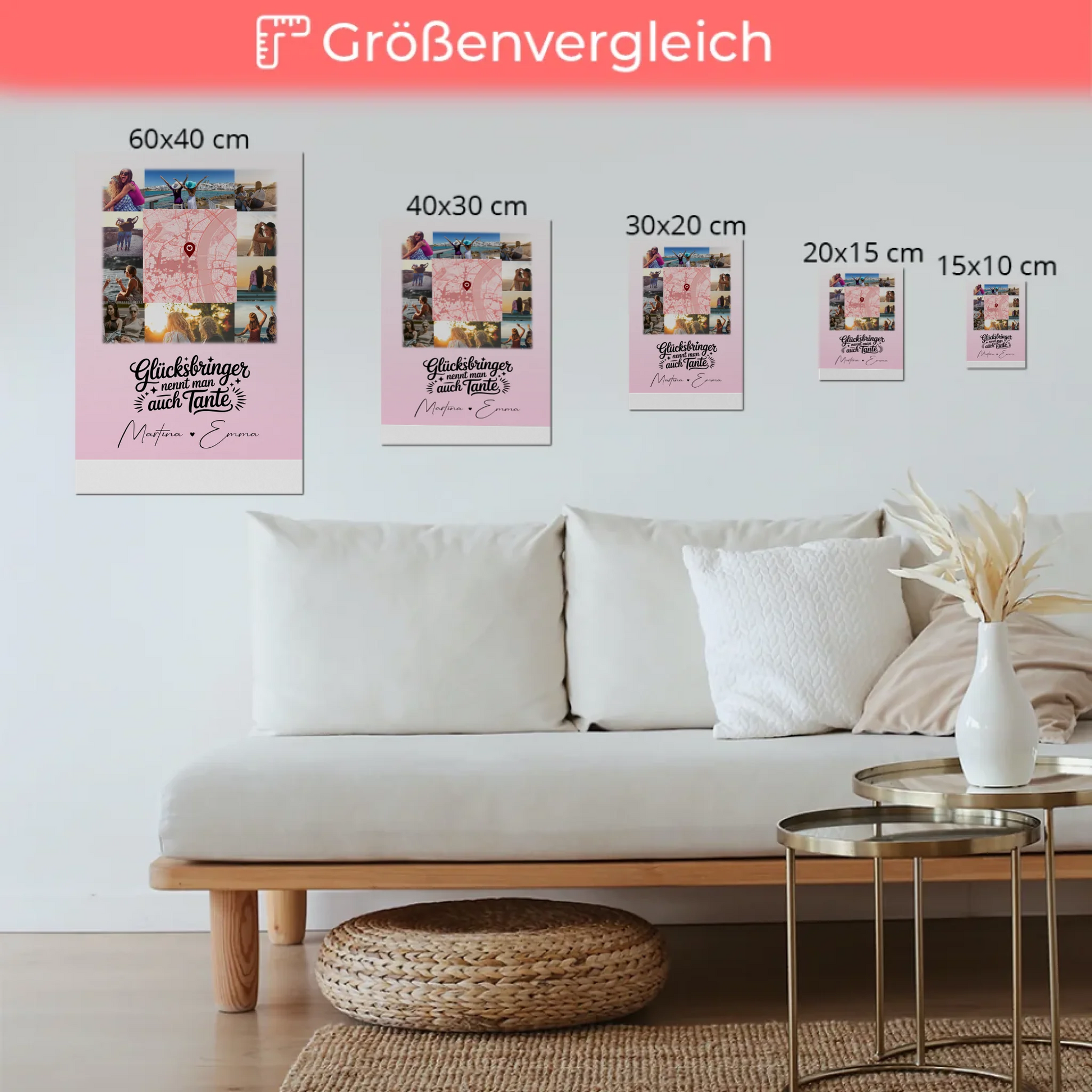 Personalisierte Fotoboard Magnet Wandbild mit 10 Fotos und Karte in der Mitte Glücksbringer Bruder 6