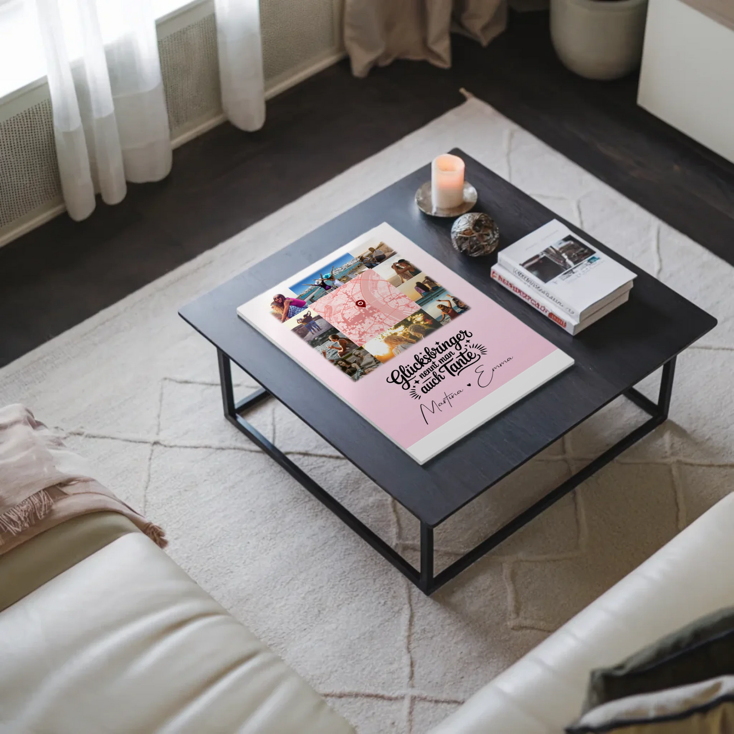 Personalisierte Fotoboard Magnet Wandbild mit 10 Fotos und Karte in der Mitte Glücksbringer Bruder 3