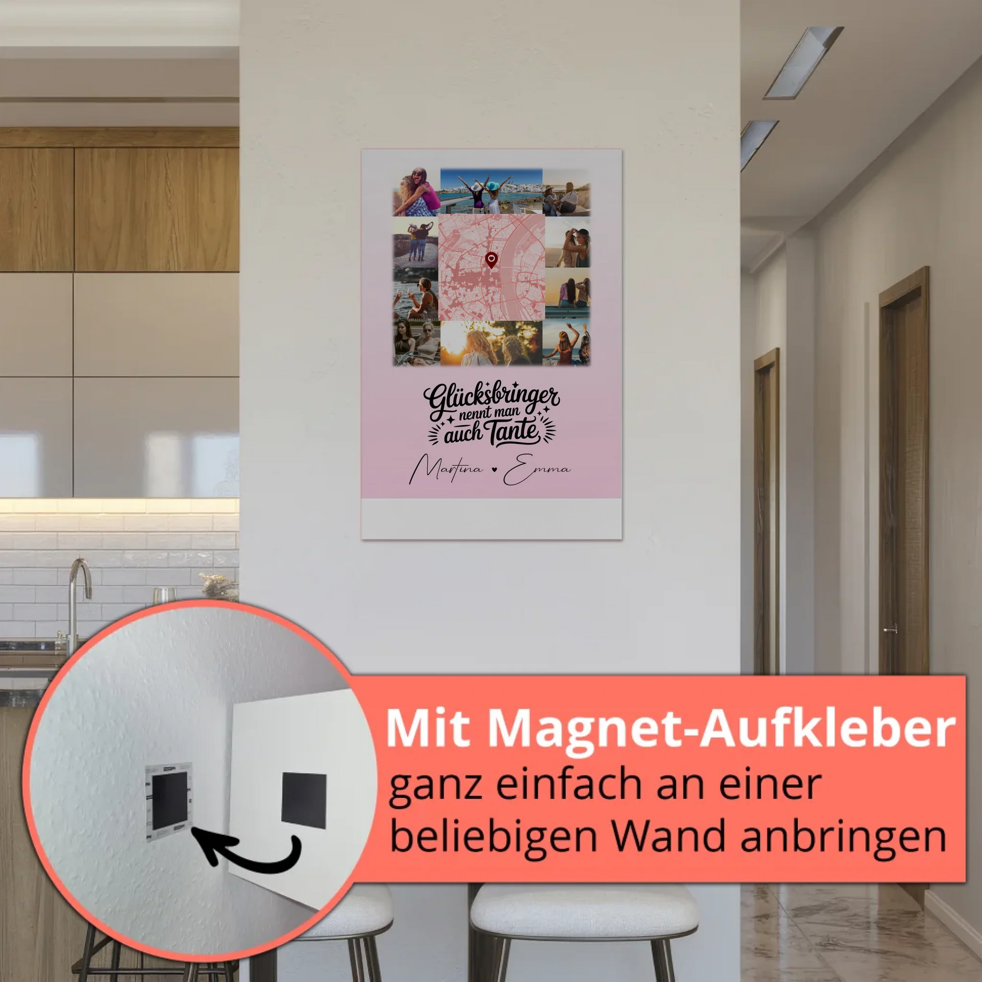 Personalisierte Fotoboard Magnet Wandbild mit 10 Fotos und Karte in der Mitte Glücksbringer Bruder 5