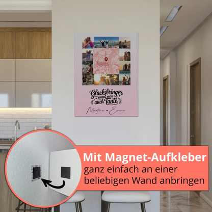 Personalisierte Fotoboard Magnet Wandbild mit 10 Fotos und Karte in der Mitte Glücksbringer Bruder