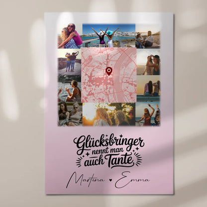 Personalisierte Fotoboard Magnet Wandbild mit 10 Fotos und Karte in der Mitte Glücksbringer Bruder 7