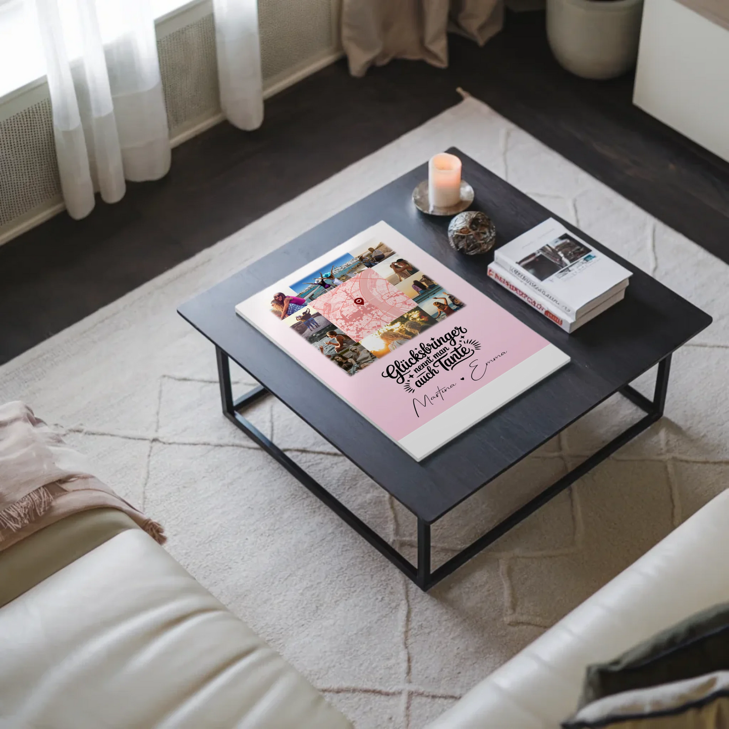 Personalisierte Fotoboard Magnet Wandbild mit 10 Fotos und Karte in der Mitte Glücksbringer Bruder