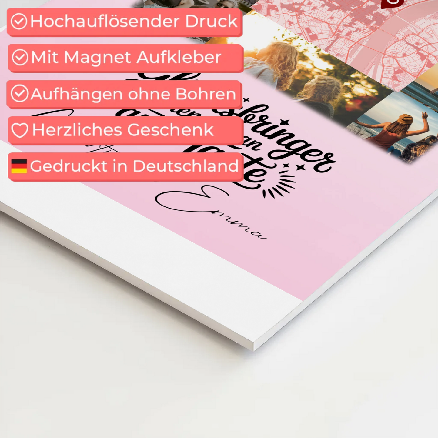 Personalisierte Fotoboard Magnet Wandbild mit 10 Fotos und Karte in der Mitte Glücksbringer Bruder 4