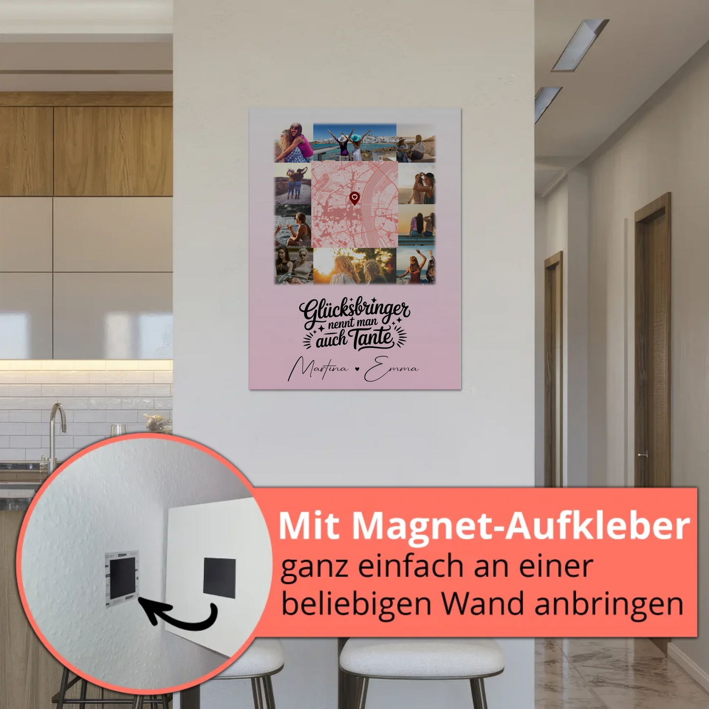 Personalisierte Fotoboard Magnet Wandbild mit 10 Fotos und Karte in der Mitte Glücksbringer Bruder