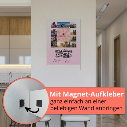 Personalisierte Fotoboard Magnet Wandbild mit 10 Fotos und Karte in der Mitte Glücksbringer Bruder