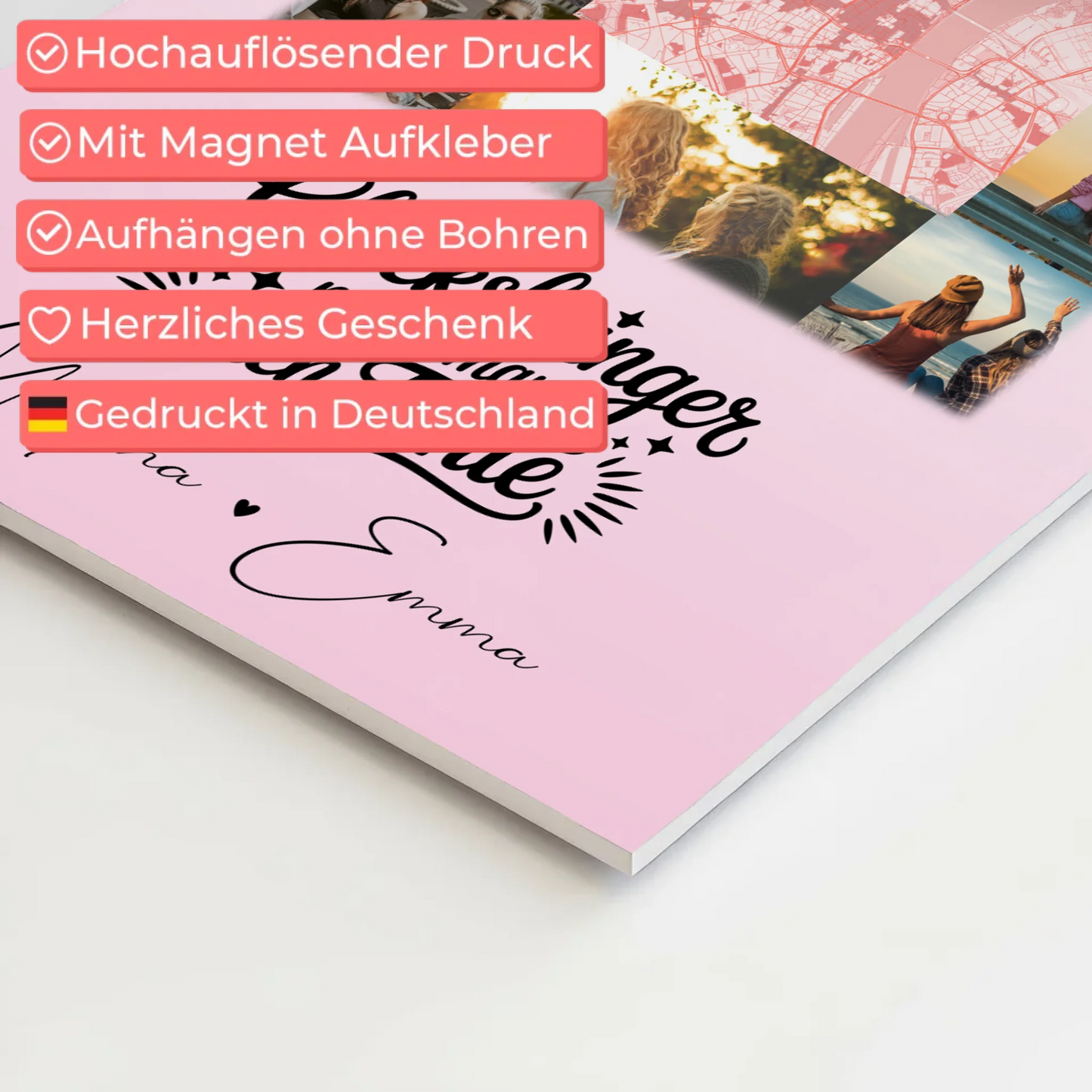 Personalisierte Fotoboard Magnet Wandbild mit 10 Fotos und Karte in der Mitte Glücksbringer Bruder 10