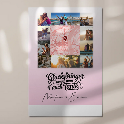 Personalisierte Fotoboard Magnet Wandbild mit 10 Fotos und Karte in der Mitte Glücksbringer Bruder