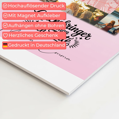 Personalisierte Fotoboard Magnet Wandbild mit 10 Fotos und Karte in der Mitte Glücksbringer Bruder