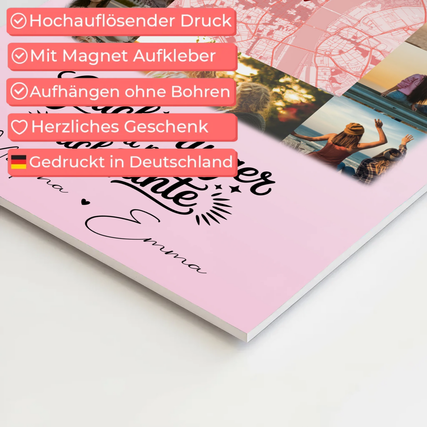 Personalisierte Fotoboard Magnet Wandbild mit 10 Fotos und Karte in der Mitte Glücksbringer Bruder