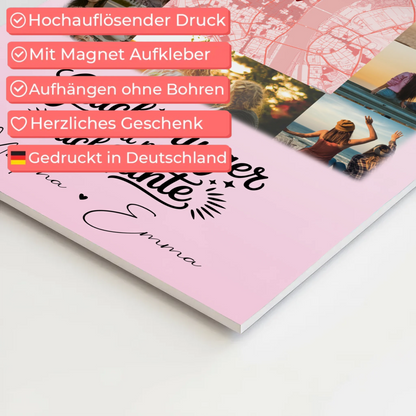 Personalisierte Fotoboard Magnet Wandbild mit 10 Fotos und Karte in der Mitte Glücksbringer Bruder