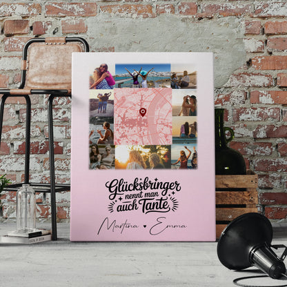 Personalisierte Leinwand mit 10 Fotos und Karte in der Mitte Glücksbringer Bruder 4