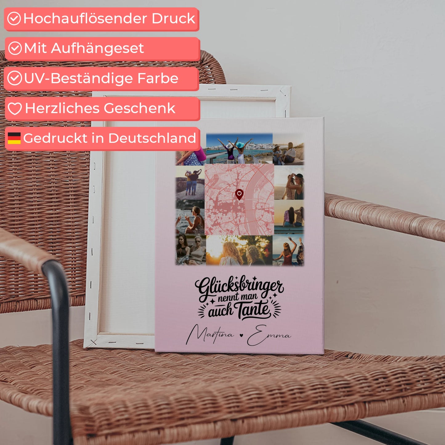 Personalisierte Leinwand mit 10 Fotos und Karte in der Mitte Glücksbringer Bruder 5