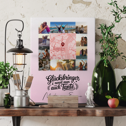 Personalisierte Leinwand mit 10 Fotos und Karte in der Mitte Glücksbringer Bruder 3