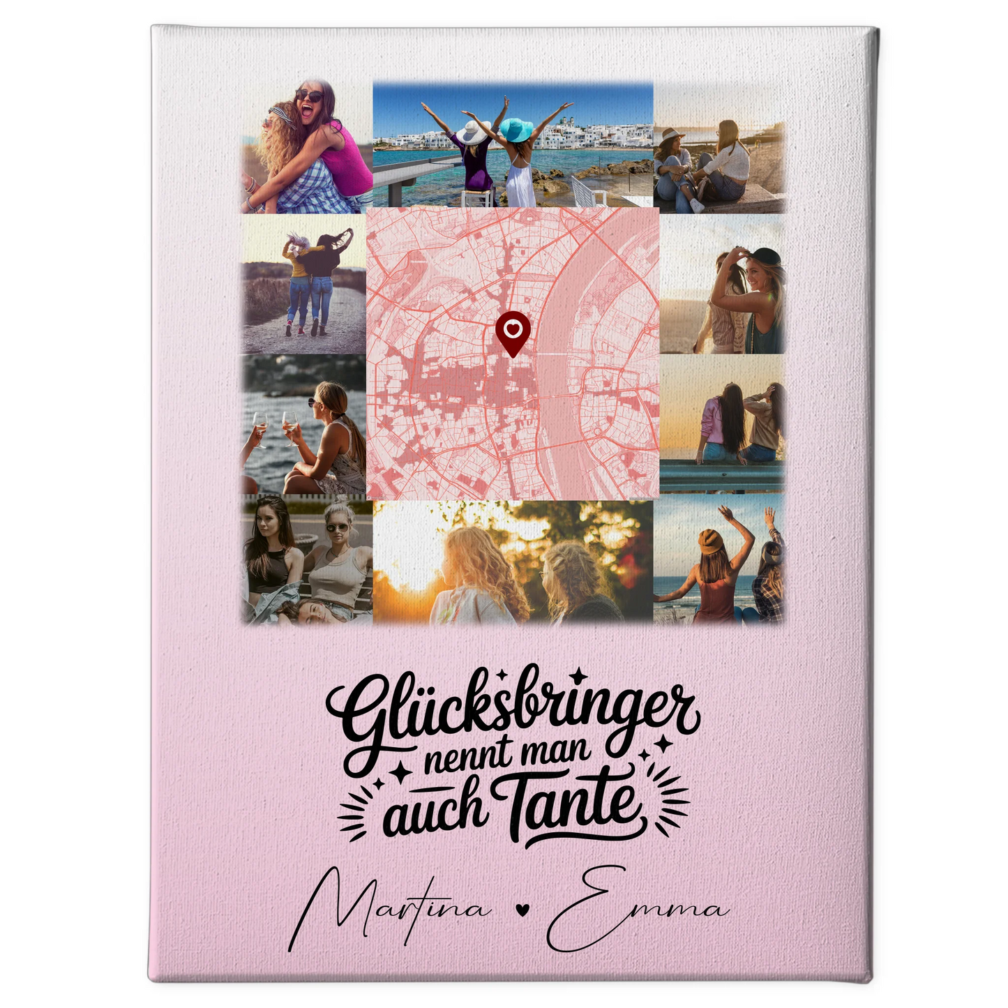 Personalisierte Leinwand mit 10 Fotos und Karte in der Mitte Glücksbringer Bruder 1
