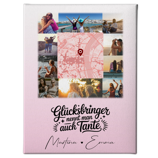 Personalisierte Leinwand mit 10 Fotos und Karte in der Mitte Glücksbringer Bruder 1