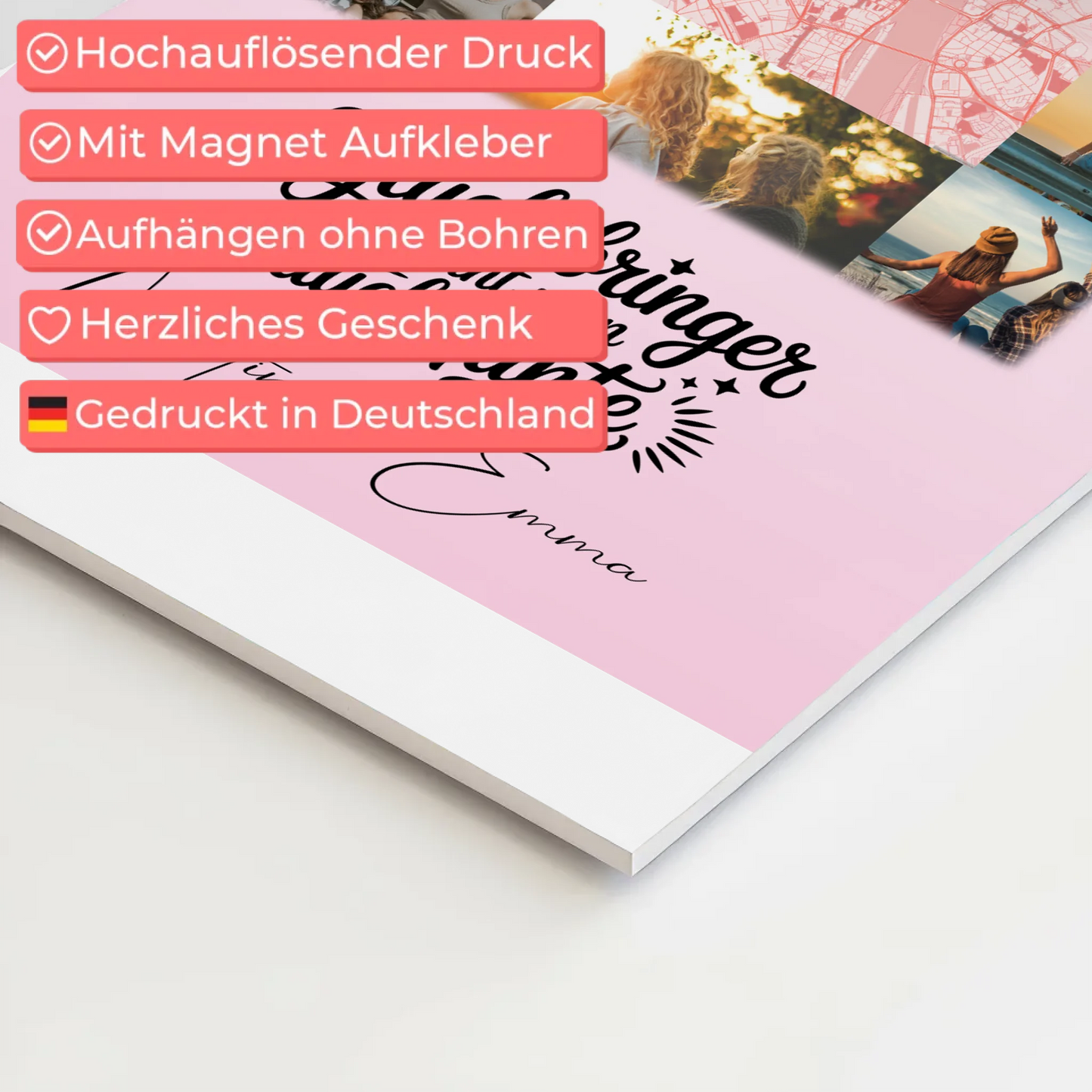 Personalisierte Fotoboard Magnet Wandbild mit 10 Fotos und Karte in der Mitte Glücksbringer Bruder