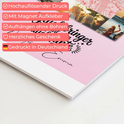 Personalisierte Fotoboard Magnet Wandbild mit 10 Fotos und Karte in der Mitte Glücksbringer Bruder