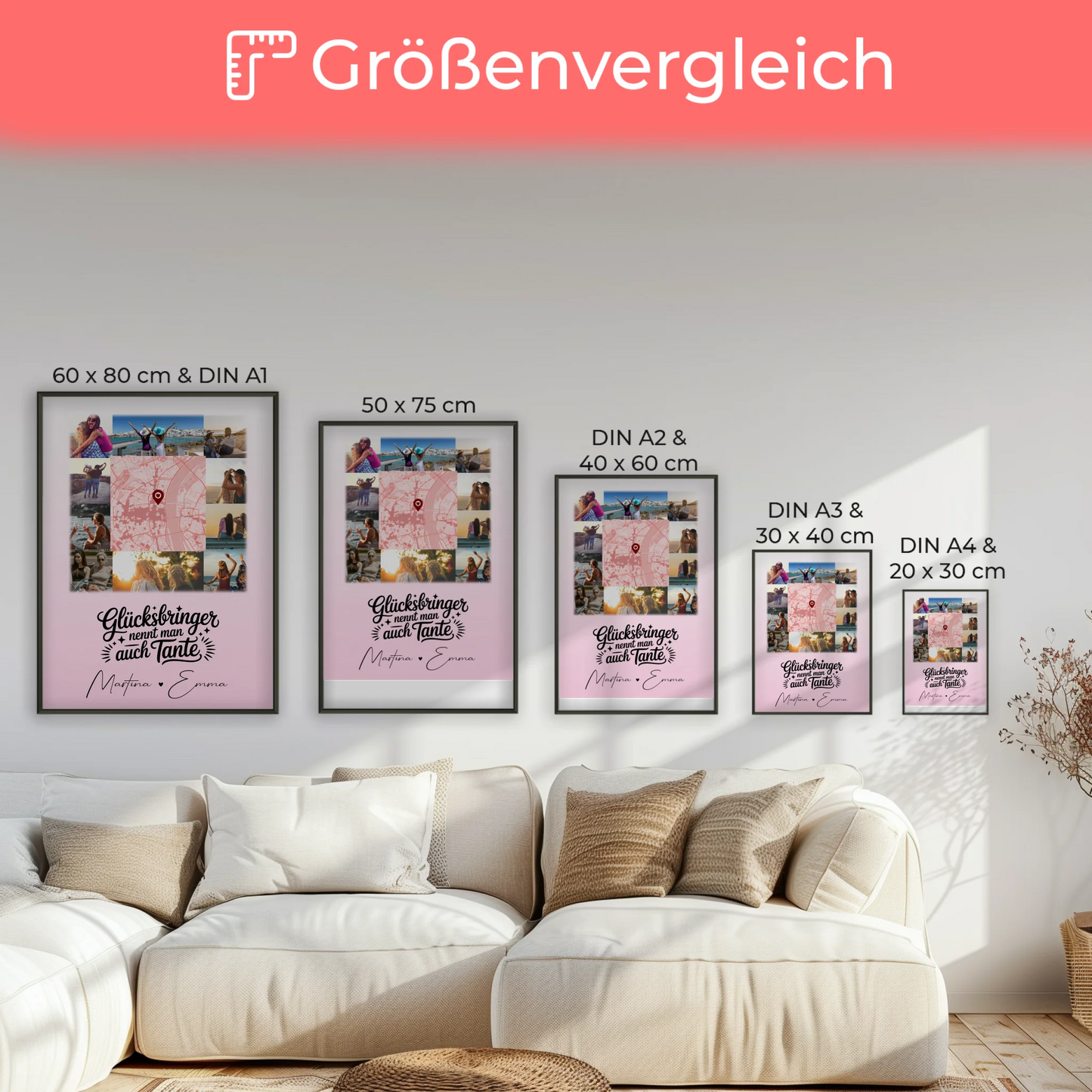 Personalisierte Karten Poster mit 10 Fotos und Karte in der Mitte Glücksbringer Bruder