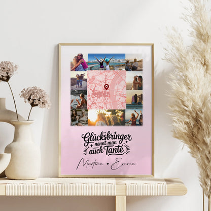Personalisierte Karten Poster mit 10 Fotos und Karte in der Mitte Glücksbringer Bruder