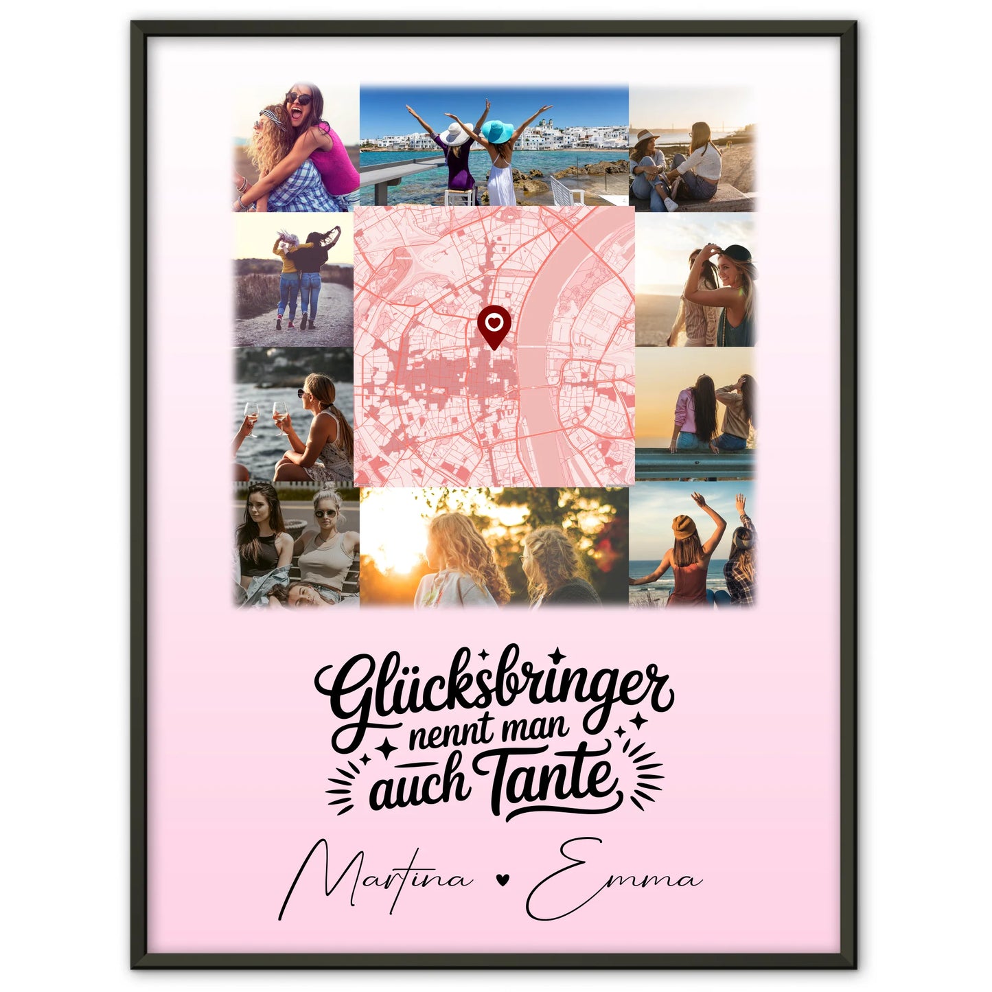 Personalisierte Karten Poster mit 10 Fotos und Karte in der Mitte Glücksbringer Bruder