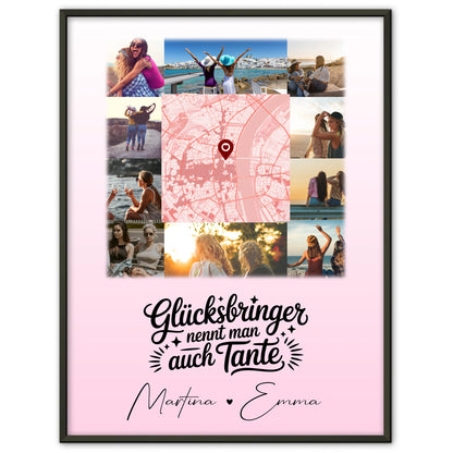 Personalisierte Karten Poster mit 10 Fotos und Karte in der Mitte Glücksbringer Bruder